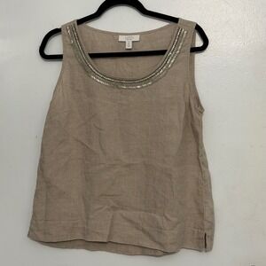 Charter Club Quiet Luxury Linen Beaded Rhinestone Petite Size M Lightweight Top